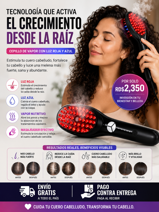 Cepillo de vapor con luz roja y azul.